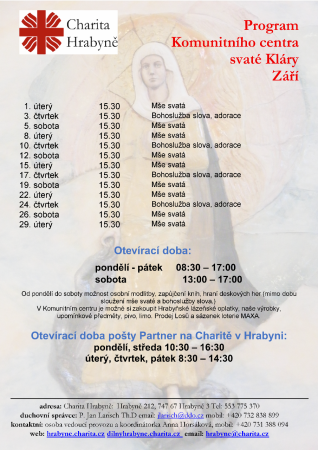 Program Komunitního centra sv. Kláry Září
